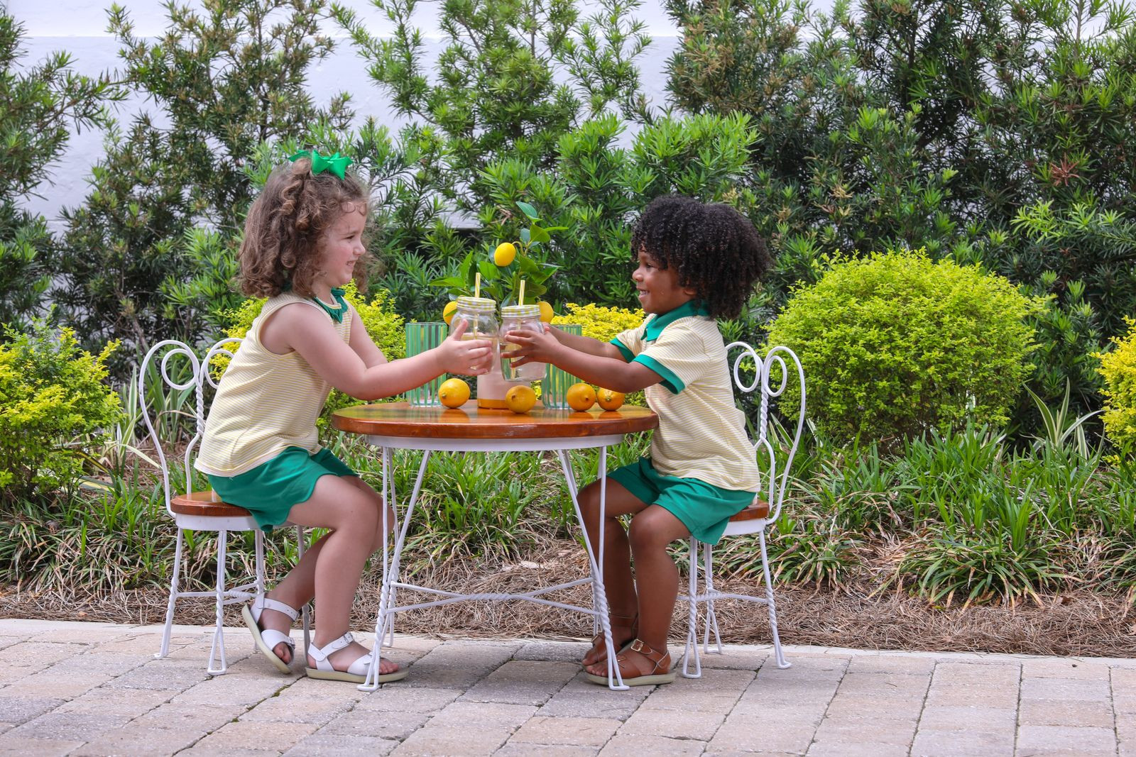 Trotter Street Kids Archie Short Set- Yellow Stripe/Green | Persnickety