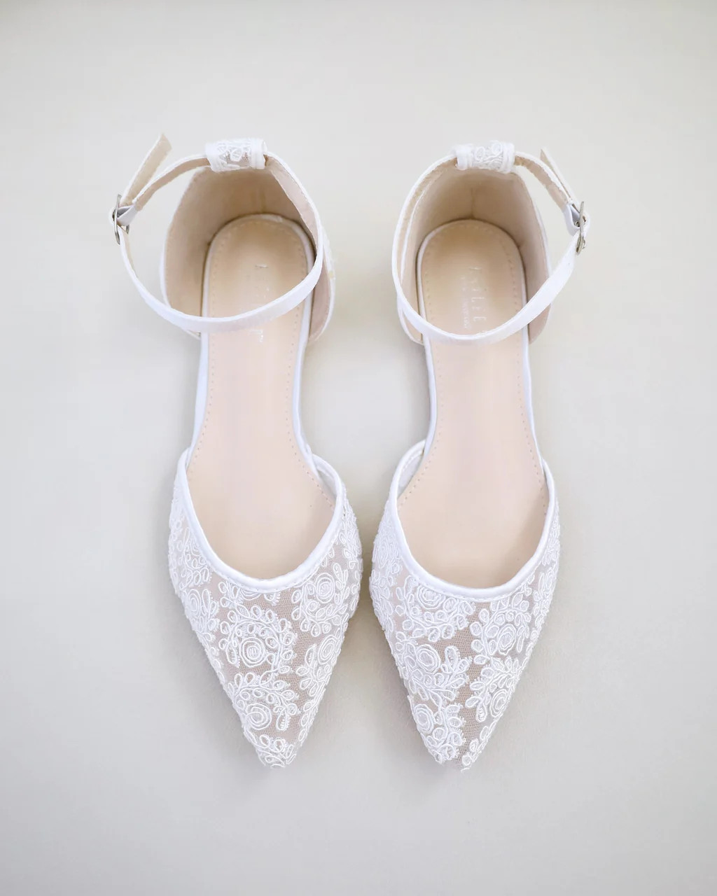 Crochet Lace Pointy Toe Flats with Ankle Strap | Kailee P.