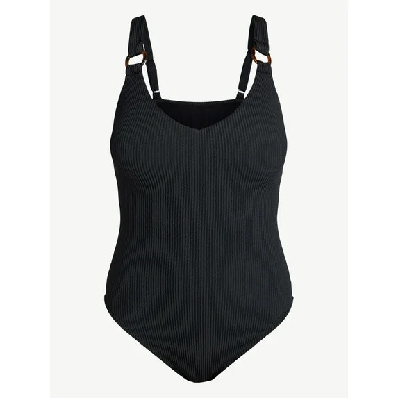 Time and Tru Women's and Women’s Plus Crinkle Plunge One-Piece Swimsuit, Sizes XS-3X | Walmart (US)