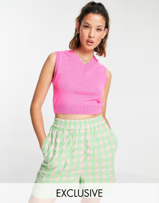 COLLUSION knitted shrunken tank in fluro pink | ASOS (Global)