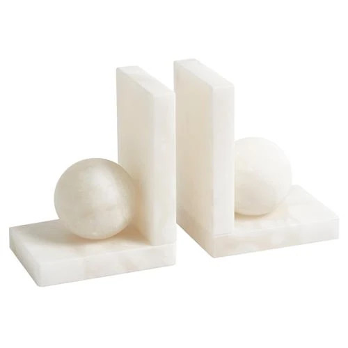 Elise Modern Natural White Alabaster Ball Bookends - Pair | Kathy Kuo Home