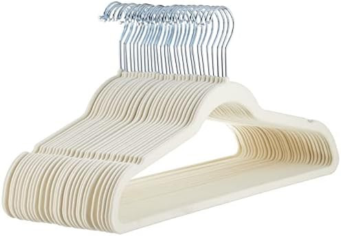 Amazon Basics Slim, Velvet, Non-Slip Suit Clothes Hangers, Ivory/Beige- Pack of 30 | Amazon (US)