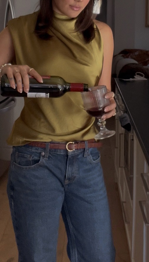 Wearing one of my favorite easy combos — a satin top, relaxed jeans & a simple belt. ✨ 

 #LTKgrwm #LTKootd