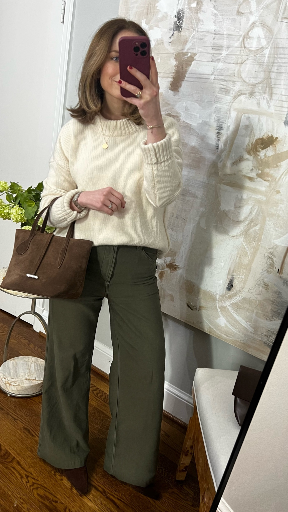 Olive green wide leg pants citizens of humanity
Cream ivory sweater La ligne
Chocolate suede boots STAUD 

Fall outfit idea
Fall outfit inspo
Minimal style
Neutral style 

#LTKshoecrush #LTKstyletip