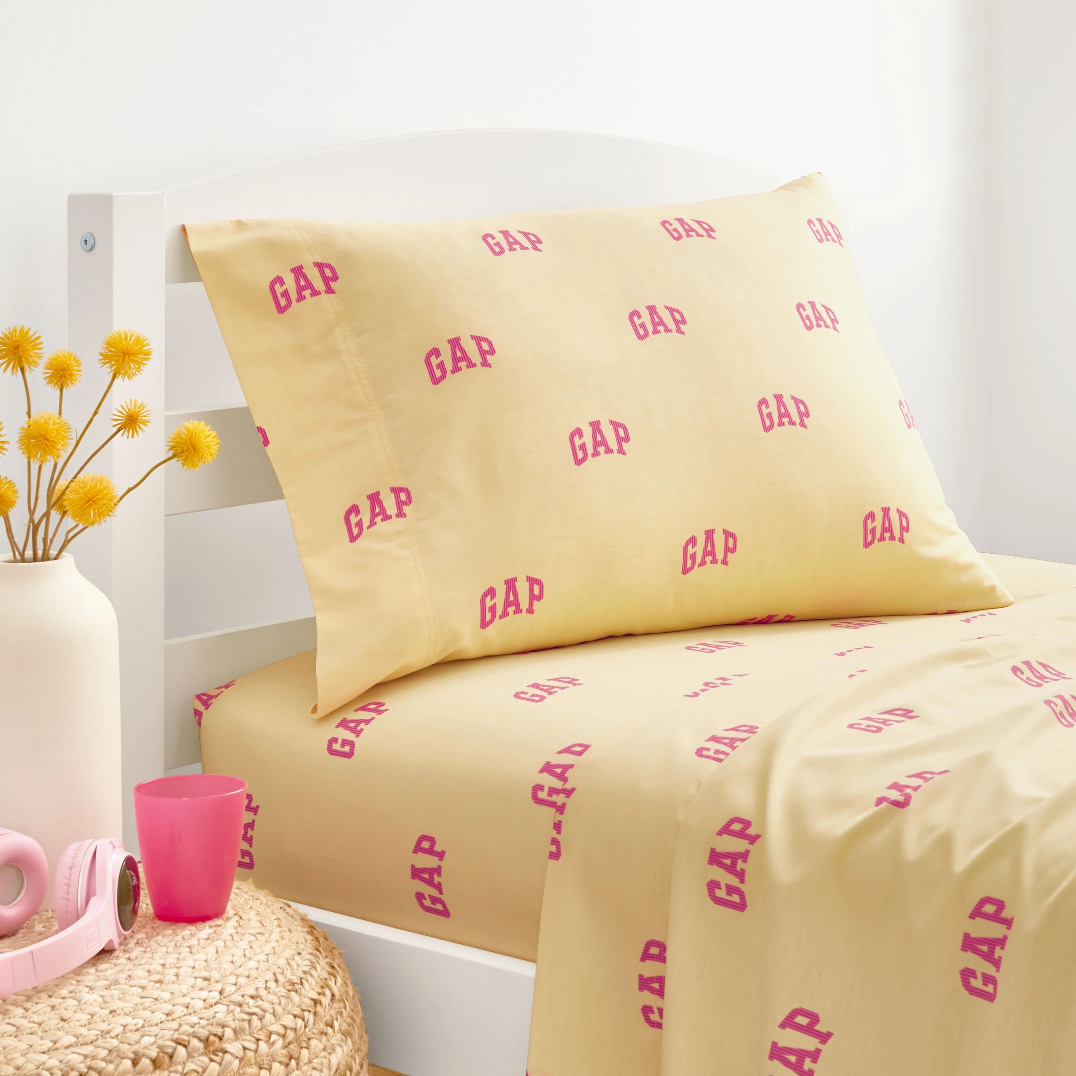Gap Home Kids Striped Arched Logo Organic Cotton Blend Sheet Set, Twin, Yellow/Pink, 3-Pieces | Walmart (US)