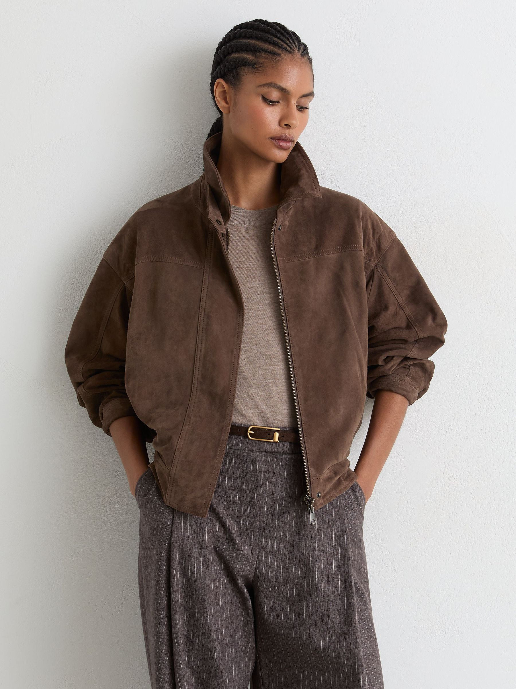 Reiss Suede Relaxed-Fit Jacket in Brown - REISS | Reiss UK