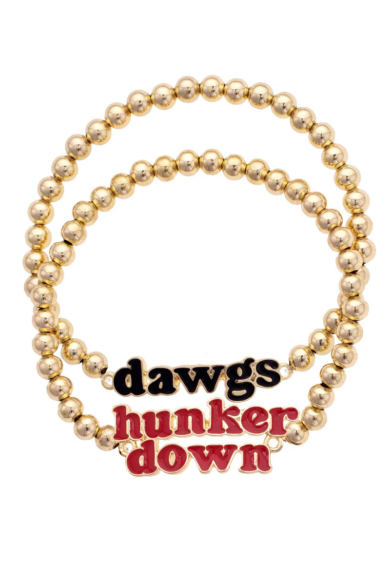 Georgia Bulldogs Slogan Ball Bead Bracelet Set of 2 in Red/Black/Shiny Gold | CANVAS