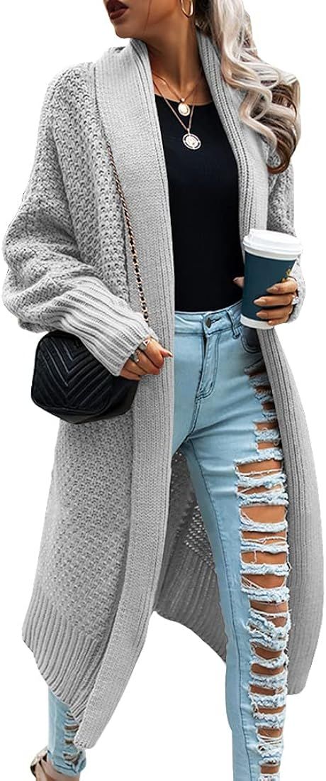 GeGekoko Womens Open Front Cardigan Sweaters Oversized Batwing Chunky Knit Outwear | Amazon (US)