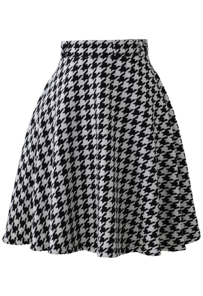 Houndstooth A-Line Midi Skirt  | Chicwish