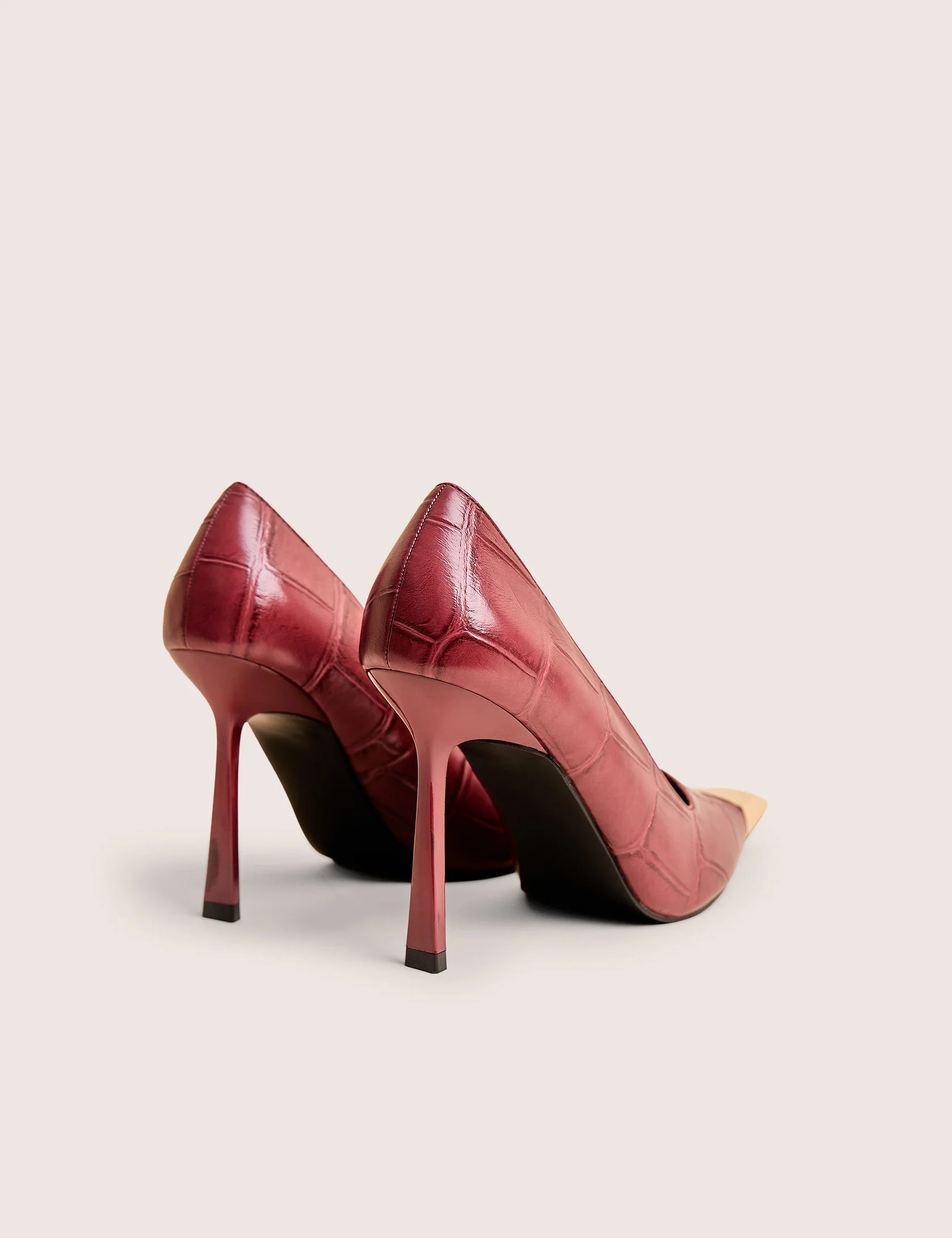 Rotate Burgundy Croc Gold Toe Detail Court High Heels | Public Desire
