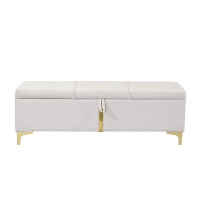Beige Upholstered With Metal Legs, Storage Bench For Bedroom And Living Room, Simple Lines, Smooth Interior, 250Lbs Limit Elegant , Room Piece, Thick | Wayfair North America