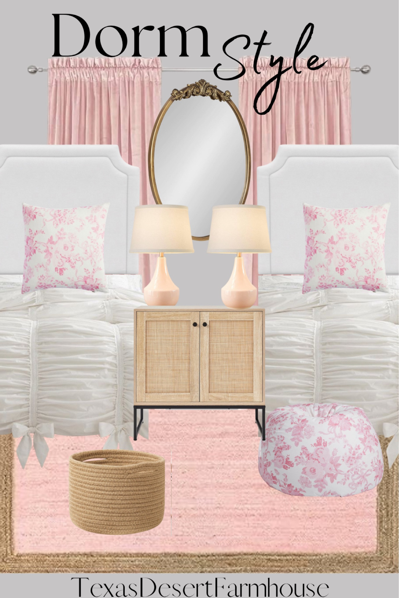 Dorm Room Style

#dorm #dormroom #bedroom #dormstyle #dormitory #collegedorm #teenbedroom #pinkbedroom #pinksheets #pinkdecor 

Chanasya Premium Solid Velvet Curtains - Classy and Solid Drapes for Living Room or Bedroom - 52" x 84" - Blush, 2 Panels
Table Lamp Set of 2, 18.63” Ceramic Table Lamp Classic Beside Lamps Nightstand Lamp Modern Table Lamp for Living Room, Bedroom & Office Rocker Swtich Pink-LED Bulbs Included
LoveShackFancy Sweet Bows Duvet Cover
LoveShackFancy Damask Pillow Cover 100% Jute Area Rug 8 x 10 Feet - Rectangle Natural Fibers - Braided Design Hand Woven Natural Carpet - Home Decor for Living Room Hallways Bedroom Farmhouse (Natural- 8'x10')
Pink Velvet Curtains 84 Inches for Bedroom, Thermal Insulated Curtains- Room Darkening Sun Blocking Rod Pocket Window Drapes for Living Room, 2 Panels, 52 x 84 Inches
BGment Rod Pocket and Back Tab Curtains for Bedroom - Thermal Insulated Room Darkening Curtains for Living Room, 2 Window Curtain Panels (42 x 84 Inch, Baby Pink)
nuLOOM Eleonora Casual Jute Area Rug, 8x10, Pink
UBBCARE Small Basket for Organizing, Round Woven Basket With Handles, Small Storage Basket for decor, Jute Rope Basket (9.5" x 9.5" x 7.1")
Best Choice Products 2-Door Rattan Storage Cabinet, Accent Furniture, Multifunctional Cupboard for Living Room, Hallway, Kitchen, Sideboard, Buffet Table w/Non-Scratch Foot Pads - Natural
Kate and Laurel Arendahl Ornate Glam Oval Wall Mirror, 18 x 24, Antique Gold, Beautiful Bohemian Mirror for Wall

Dining Chair Set of 2, Comfy Living Room Chair Upholstered Accent Chair Elegant Velvet Side Chair Armless Reception Chairs with Backrest for Home, Kitchen, Dining Room

#LTKKids #LTKU #LTKBacktoSchool