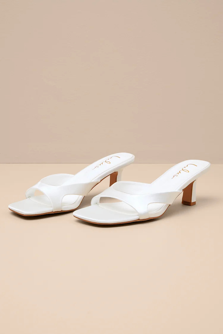 Mirzam White Satin Kitten Heel Slide Sandals | Lulus