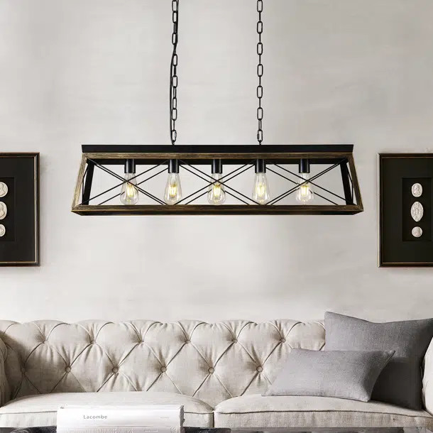 5-Light Farmhouse Square/Rectangle Chandelier For Kitchen Island With Wrought Iron Accents | Wayfair North America