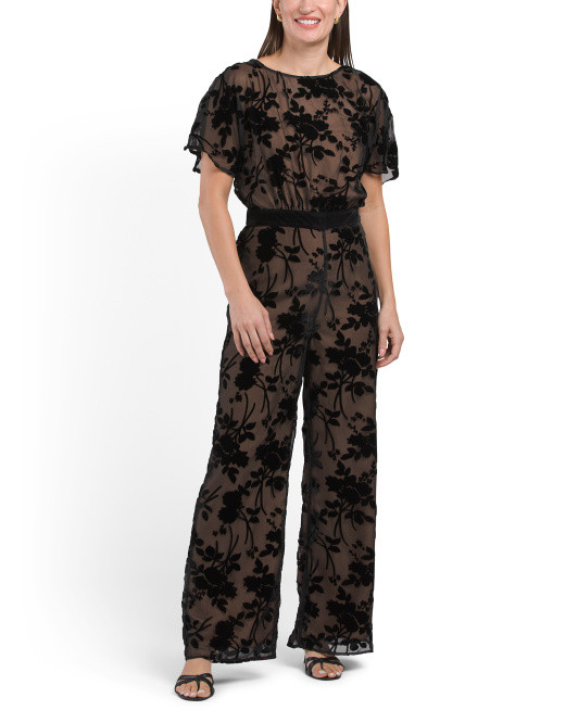Eisha Velvet Burnout Flutter Sleeve Jumpsuit | Marshalls