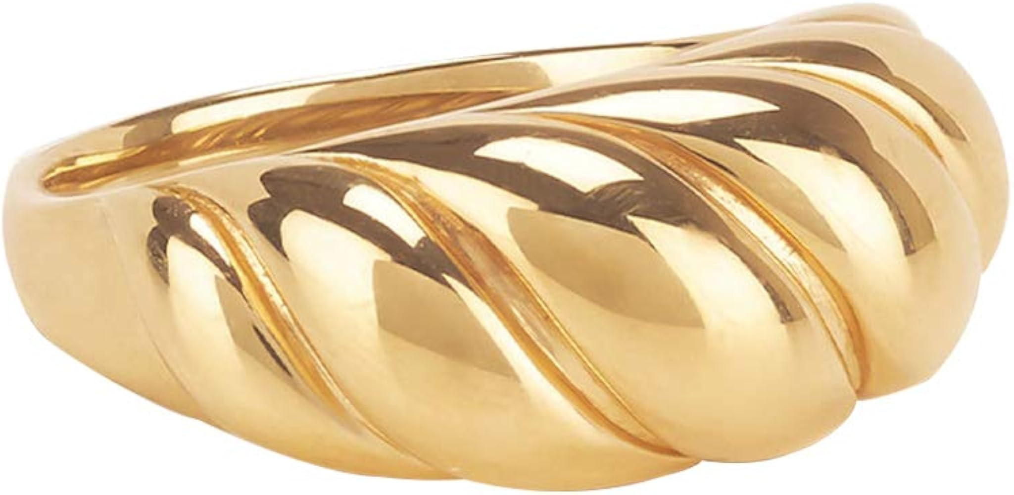 VLINRAS 18k Gold Croissant Dome Signet Ring for Women Minimalist Twist Chunky Ring | Amazon (US)