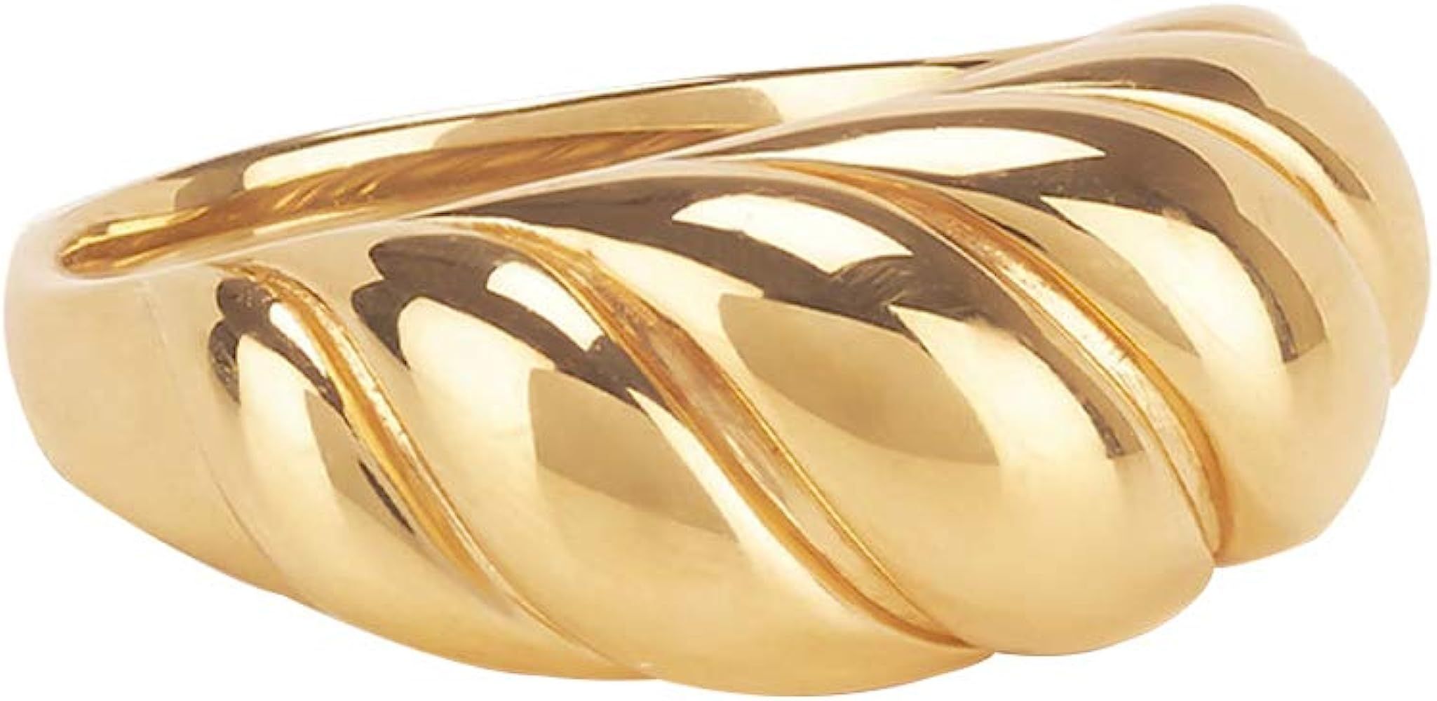 VLINRAS 18k Gold Croissant Dome Signet Ring for Women Minimalist Twist Chunky Ring | Amazon (US)