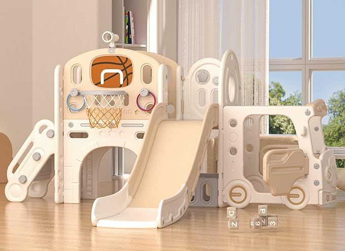 YUFU 10 in 1 Toddler Slide, Kids Slide for Toddlers Age 1-3, Toddler Climber Slide with Basketball H | Amazon (US)