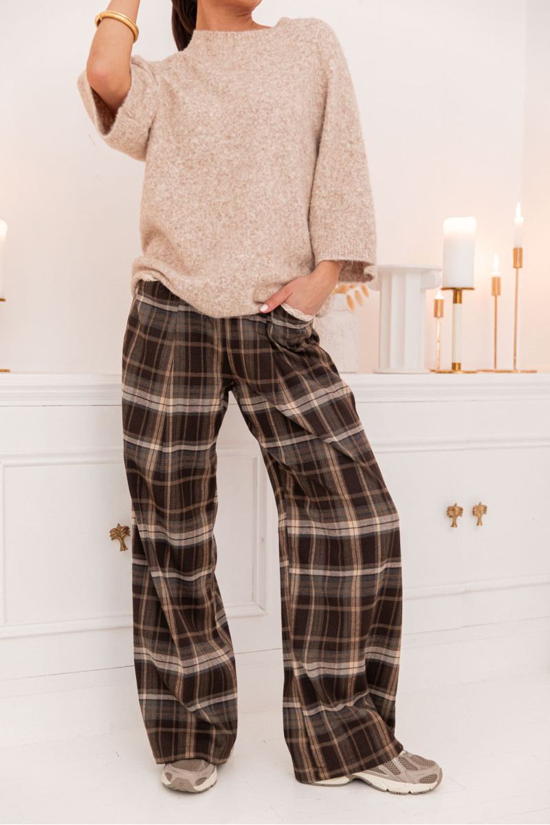 Pantalon large à carreaux taille élastique - Pretty Wire | Pretty Wire