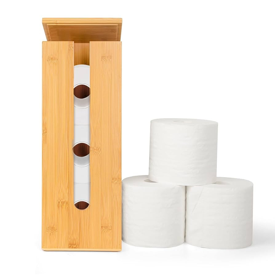GOBAM Bamboo Toilet Paper Holder - Fits 3 Mega Toilet Paper, Bathroom Organizer, Toilet Paper Hol... | Amazon (US)