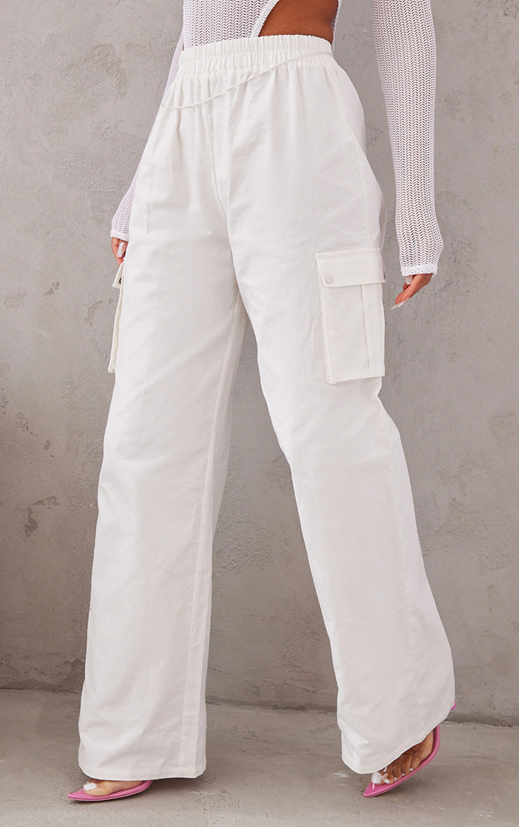 White Wide Leg High Waisted Cargo Pant | PrettyLittleThing US