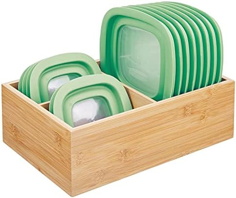 mDesign Bamboo Wood Kitchen Storage Bin Organizer for Food Container Lids and Covers - Use in Cab... | Amazon (US)