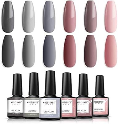 Modelones Gel Nail Polish Set - Nude Gray Series 6 Colors Gel Polish Set Kit LED Soak Off Gel Pol... | Amazon (US)