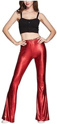 SIAEAMRG Womens Shinny Metallic Sequins High Waist Stretchy Bell Bottom Flared Pants, Wet Look Pa... | Amazon (US)