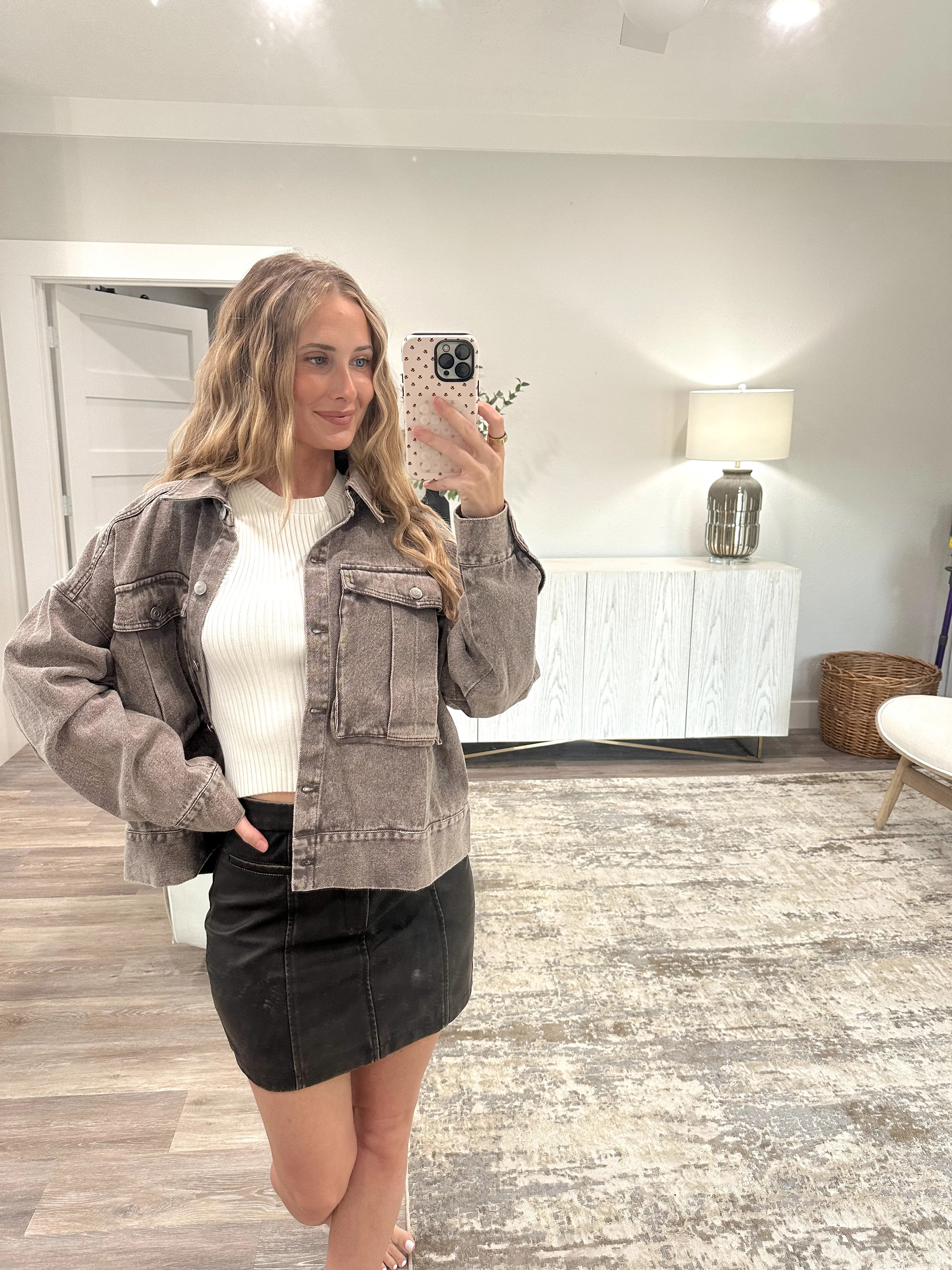 Washed Brown Leather Mini Skirt | All About You