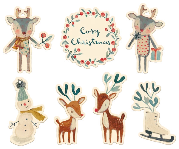 Gift Tags, 14 pcs - Cozy Christmas, Off-White | MailegUSA