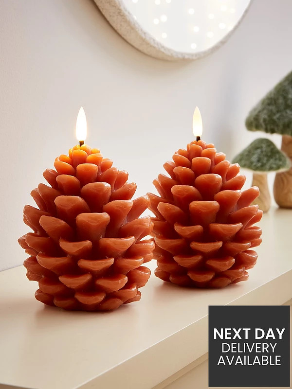 Very Home Set of 2 Pinecone LED Candle Autumn Decorations | Very (UK)