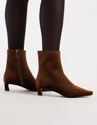 Schuh kitten heel mid ankle boots in brown velvet | ASOS (Global)