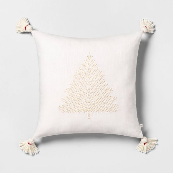 Tree Embroidered Toss Pillow Tonal Cream with Tassels - Hearth & Hand™ with Magnolia | Target
