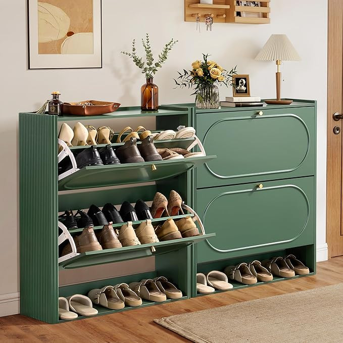 ORRD Shoe Storage Cabinet with 2 Flip Drawers Set of 2, Wood Narrow Shoe Cabinet for Entryway, Fl... | Amazon (US)