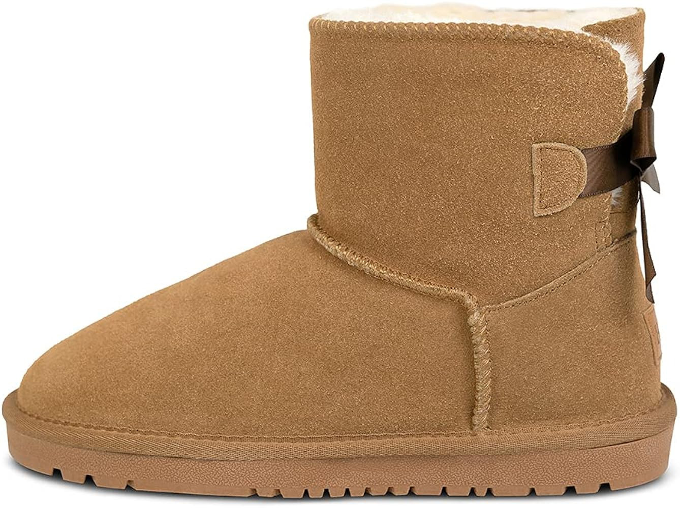 HZSTAY Women's Leather Snow boots Fur lined Warm short boots Anti-slip outdoor platform | Amazon (US)