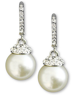 Earrings, Crystal Accent and White Glass Pearl | Macys (US)