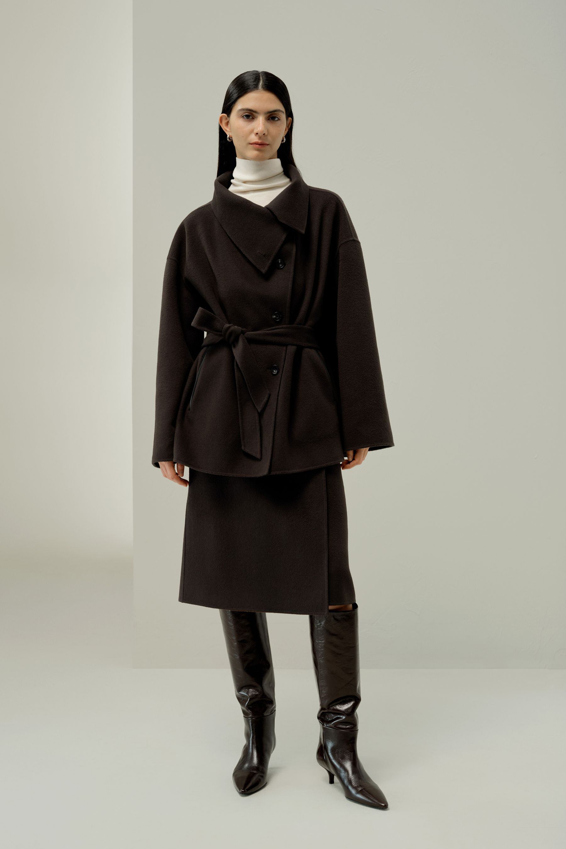 Convertible Collar Silk-Wool Blend Coat | LILYSILK