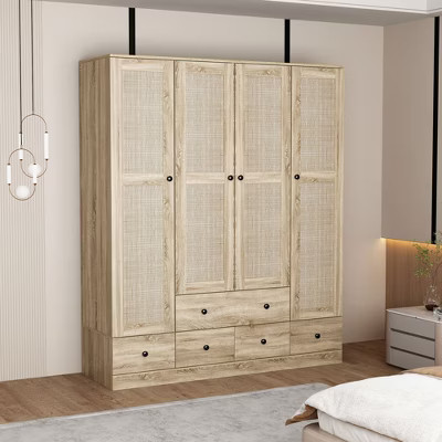 Famapy Yellow Wooden Wardrobe Armoire Closet Freestanding Hall Tree | Target