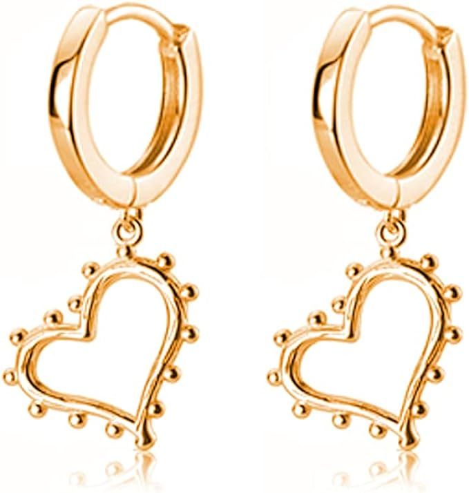 SLUYNZ 925 Sterling Silver Heart Hoop Earrings for Women Teen Girls Open Heart Dangle Earrings Dr... | Amazon (US)