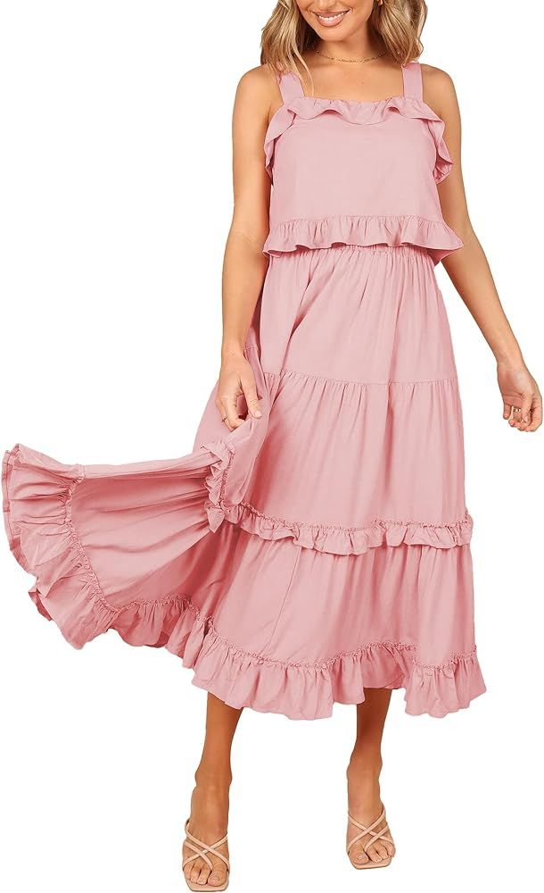 Famulily Women's Summer Flowy 2 Piece Outfits Sleeveless Ruffle Crop Top & Ruffled Maxi Skirt Sui... | Amazon (US)