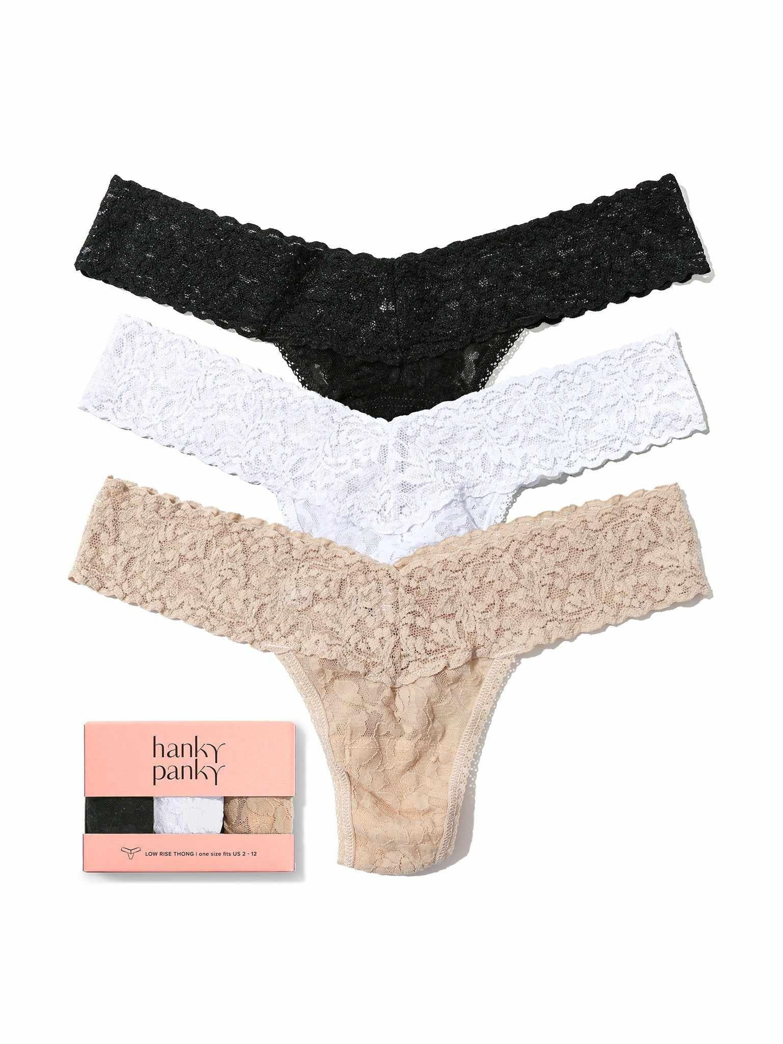 3 Pack Signature Lace® Low Rise Thongs Chai | Hanky Panky
