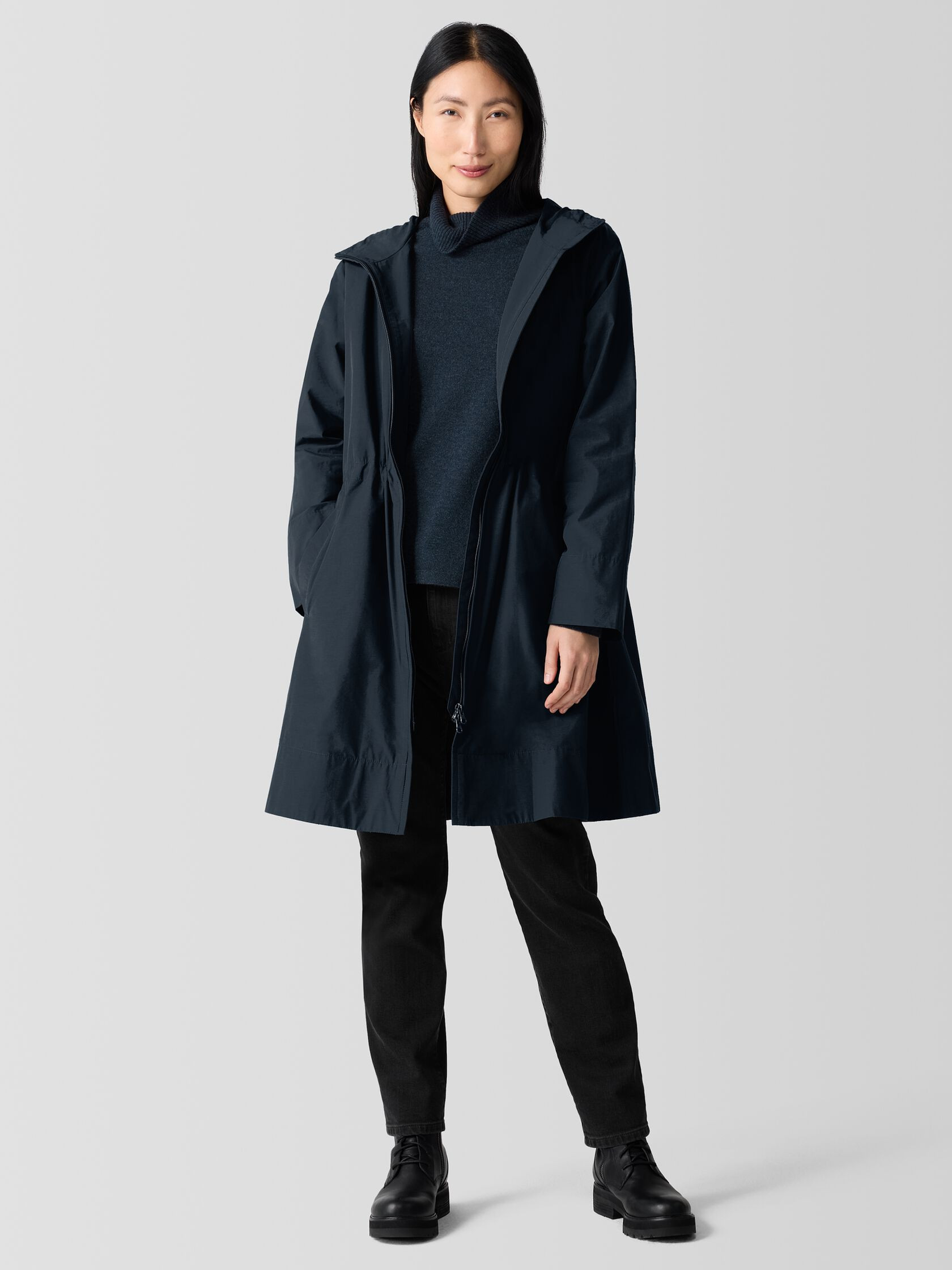 Light Cotton Nylon Hooded Coat | Eileen Fisher