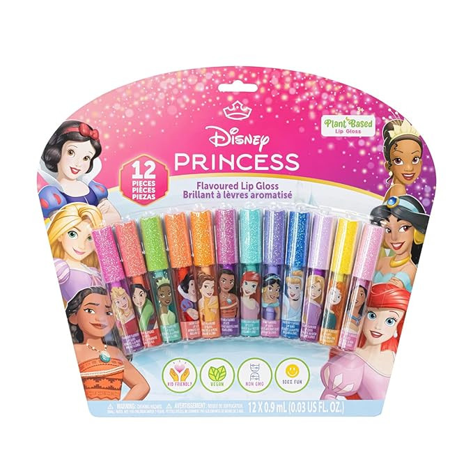 Disney Princess 12 Piece Plant Based Lip Gloss, Girls Party Favors, First Makeup Set for Girl, Pe... | Amazon (US)