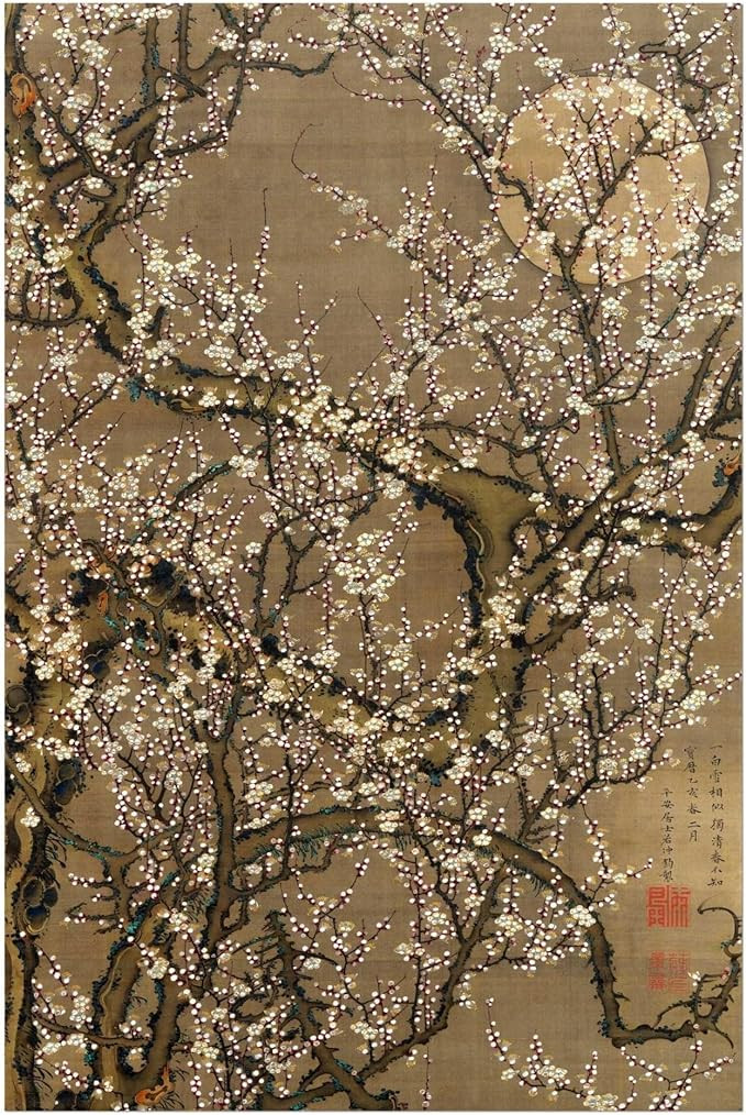 Pathos Studio ITO JAKUCHU - White Plum Blossoms and Moon (Giclée Art Print) 12" x 18" | Amazon (US)