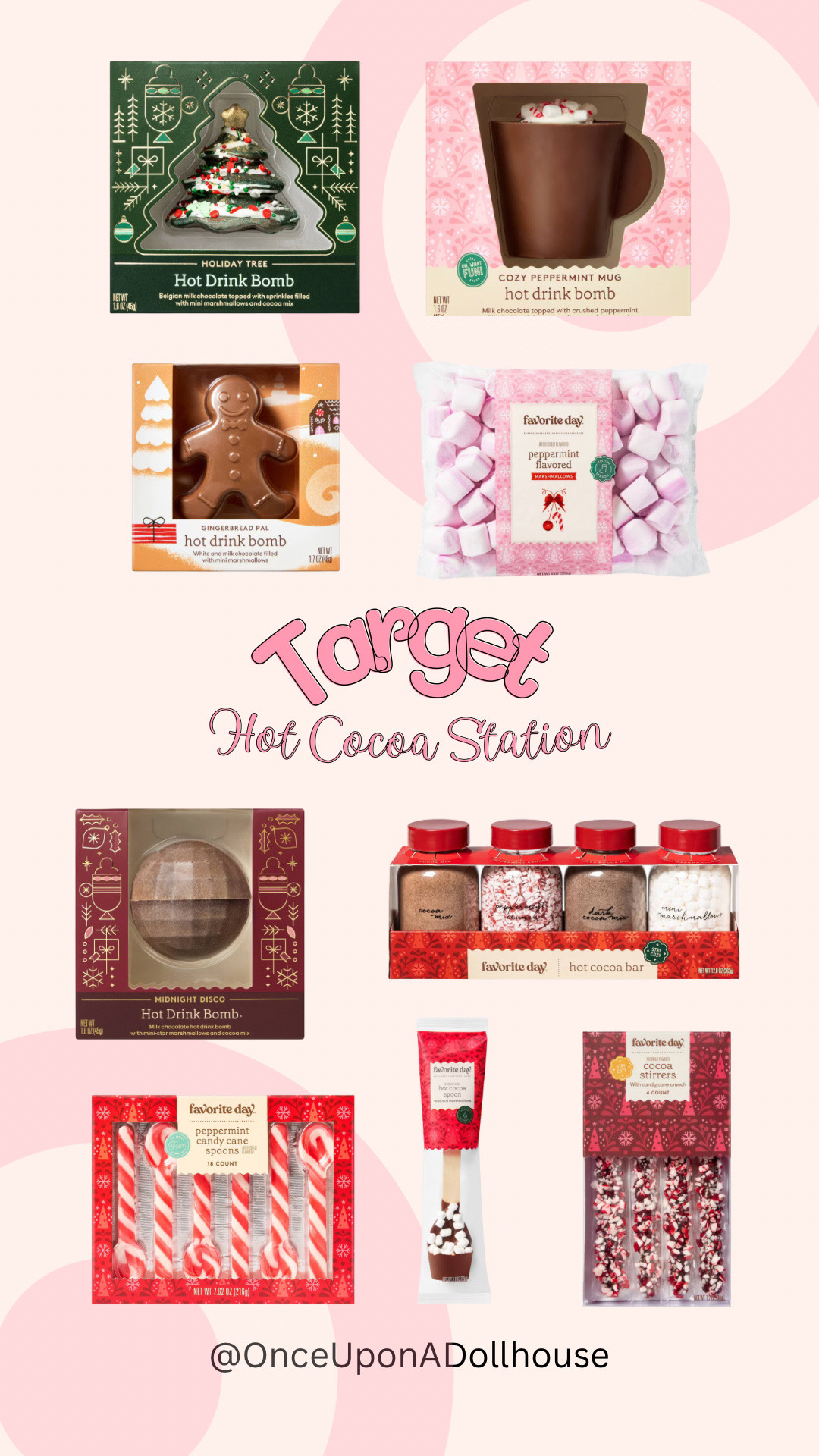 Target Hot Cocoa Station! 

Peppermint crunch, cocoa bomb, marshmallows, candy cane spoons, latte mug, hot cocoa bar kit

#LTKGiftGuide #LTKHoliday #LTKfoodie