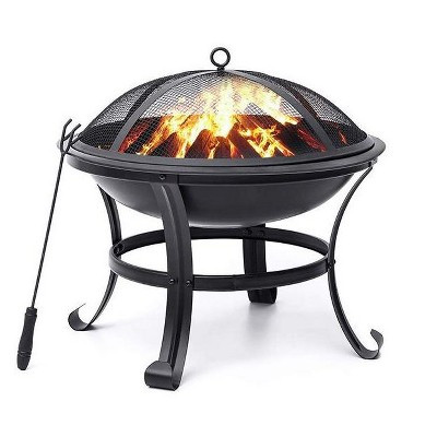SINGLYFIRE 22" Stainless Steel Round Wood Fire Pit Outdoor Burning Fire Bowl with Spark Screen Black | Target
