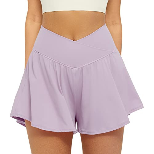 FireSwan Crossover Athletic Shorts for Women 2 in 1 Flowy Running Shorts with Pockets Spandex But... | Amazon (US)