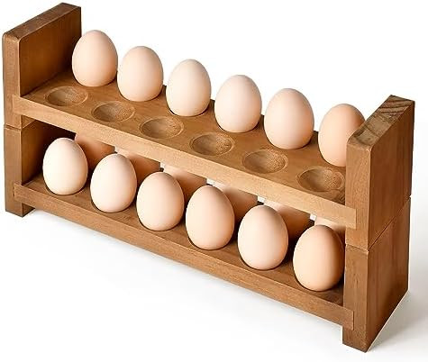 Double Layer Egg Tray Holder Countertop - Wooden Fresh Egg Rack Stackable Storage Basket, 2 Tier ... | Amazon (US)