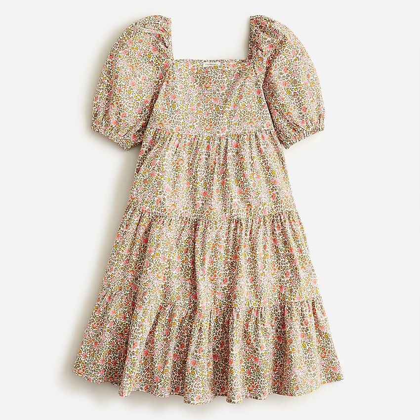 Girls' puff-sleeve tiered dress in floral | J.Crew US