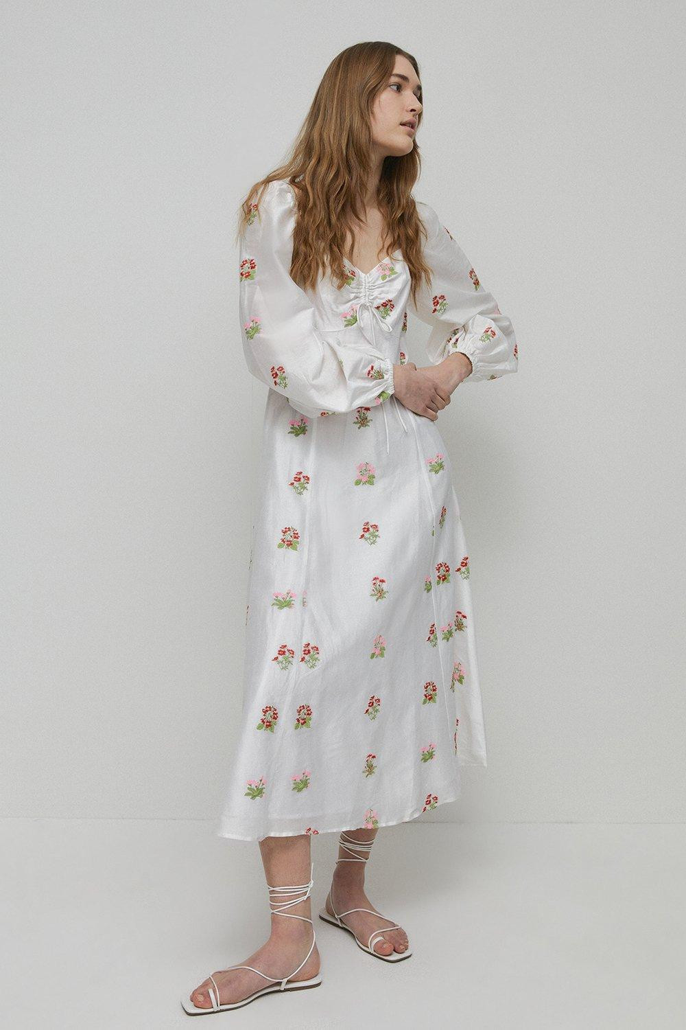 Embroidery Midi Dress | Warehouse UK & IE